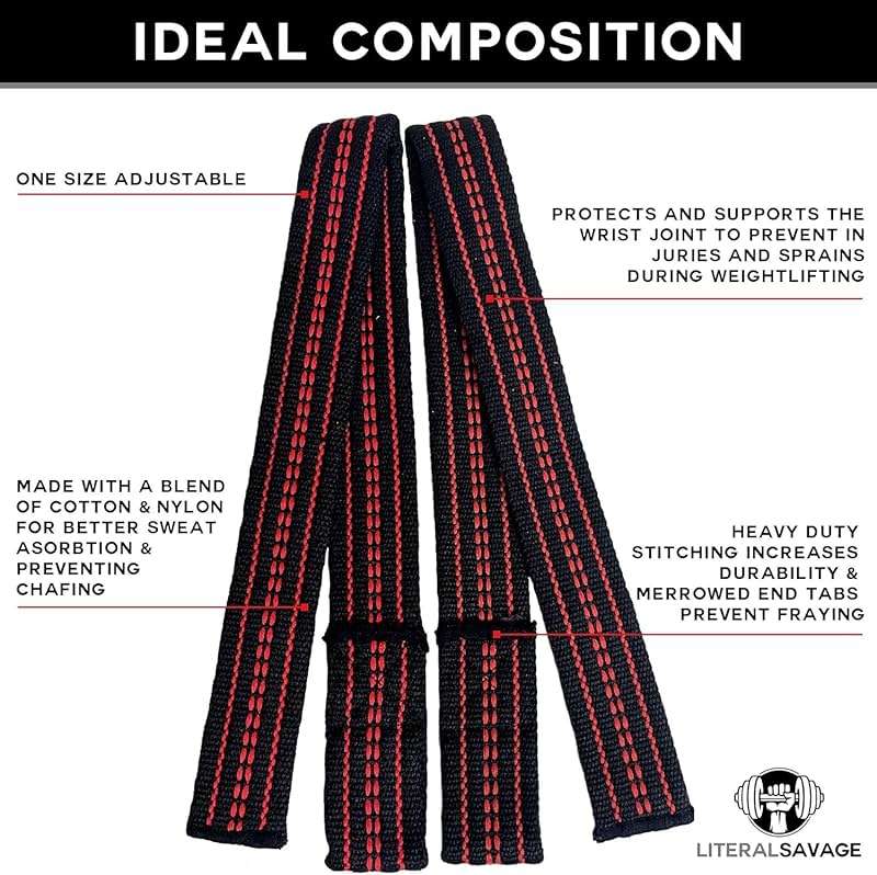 Literal Savage 25" Powerlifting Straps (Pair) – Dominate Deadlifts with Heavy Duty Cotton Wrist Wraps – Maximum Grip Support for Strength Training & Weightlifting – Black/Red – For All Lifters: Newbies, Pros, Young Guns & Gym Vets - Image 4