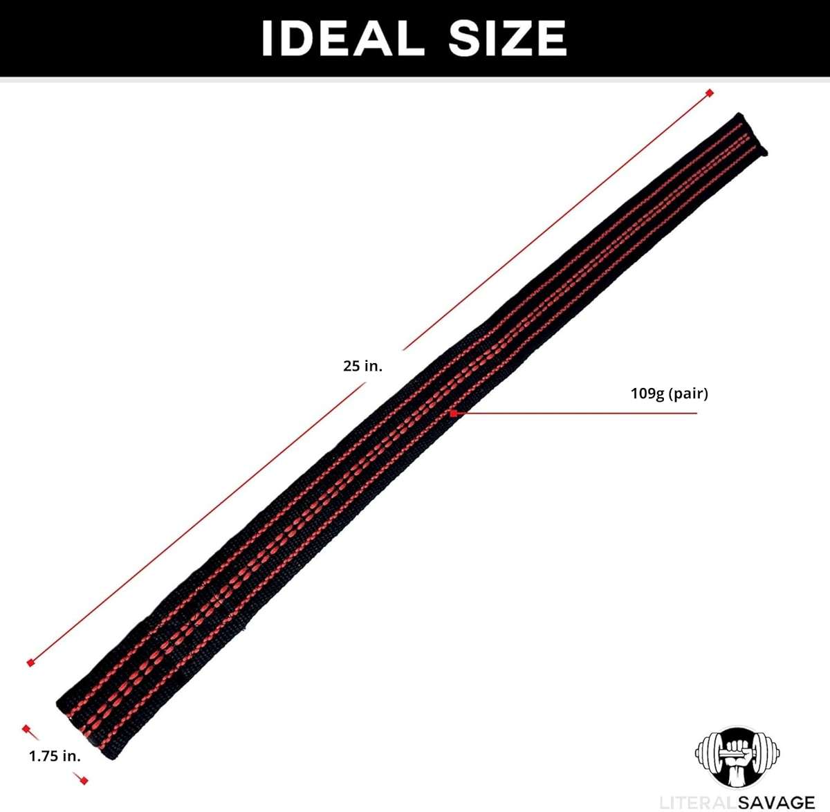 Literal Savage 25" Powerlifting Straps (Pair) – Dominate Deadlifts with Heavy Duty Cotton Wrist Wraps – Maximum Grip Support for Strength Training & Weightlifting – Black/Red – For All Lifters: Newbies, Pros, Young Guns & Gym Vets - Image 6