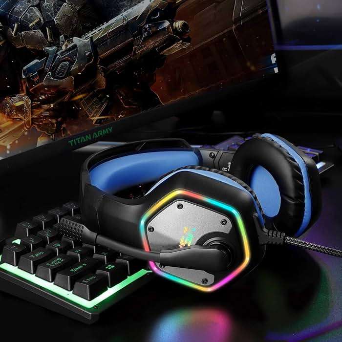EKSA E1000 Gaming Headset, Computer Headphones with Noise Canceling Mic & RGB Light, 7.1 Surround Sound, Compatible with PC, PS4 PS5 Console, Laptop (Blue) - Image 7