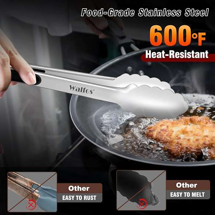 Food Grade Stainless Steel Kitchen Tongs for Cooking,BBQ - 7 ，9 and 12 Inch,Set of 3 Heavy Duty Locking Metal Food Tongs Non-Slip Grip - Image 3