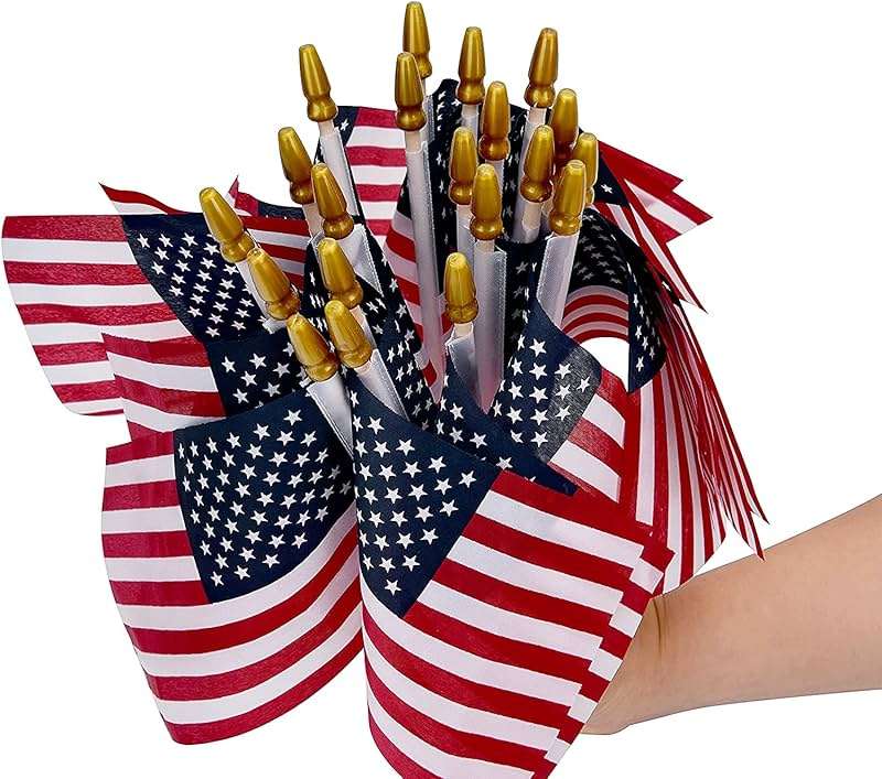 100 Pack Small American Flags on Stick, 4x6 Inch Small US Flags/American Flags for Outside, Mini Hand Held Stick Flags, Memorial Day,250 Anniversary, 4th of July Decorations,Patriotic Decorations - Image 4