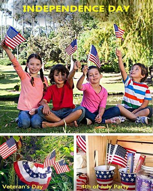 100 Pack Small American Flags on Stick, 4x6 Inch Small US Flags/American Flags for Outside, Mini Hand Held Stick Flags, Memorial Day,250 Anniversary, 4th of July Decorations,Patriotic Decorations - Image 5