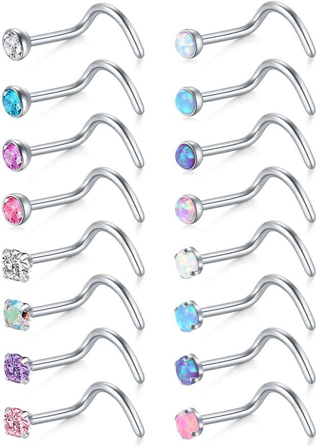Briana Williams 20G Nose Screw Studs - Surgical Steel Nose Rings, 1.5mm, 2mm, 2.5mm CZ Inlaid Opal Nostril Piercing Jewelry - Image 1