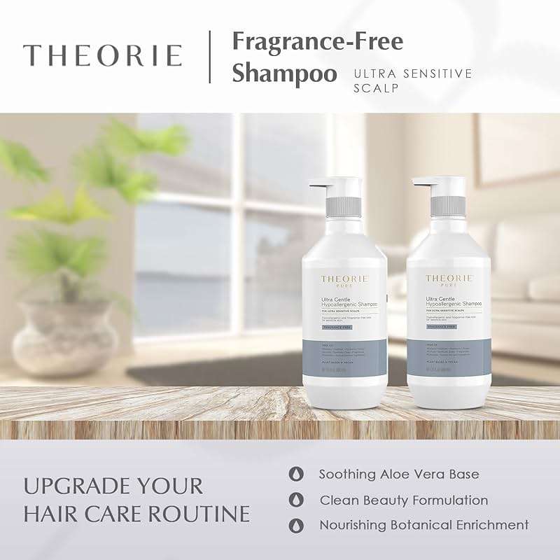 Theorie PURE Ultra Gentle Hypoallergenic Shampoo – Plant-Based & Vegan – Fragrance-Free – Designed for Delicate Scalp Care – Pump Bottle – 400mL - Image 3