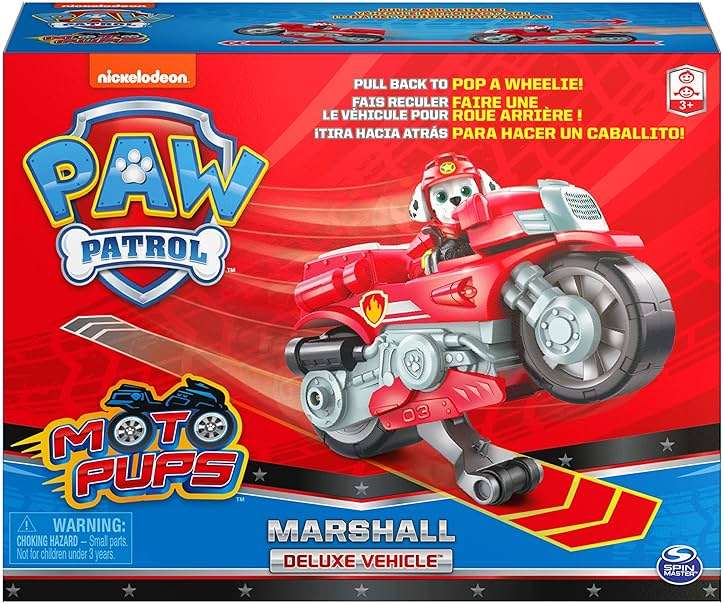 Paw Patrol, Moto Pups Marshall’s Deluxe Pull Back Motorcycle Vehicle with Wheelie Feature and Toy Figure - Image 3