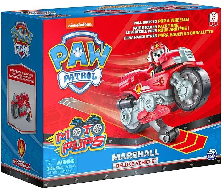 Paw Patrol, Moto Pups Marshall’s Deluxe Pull Back Motorcycle Vehicle with Wheelie Feature and Toy Figure - Image 9