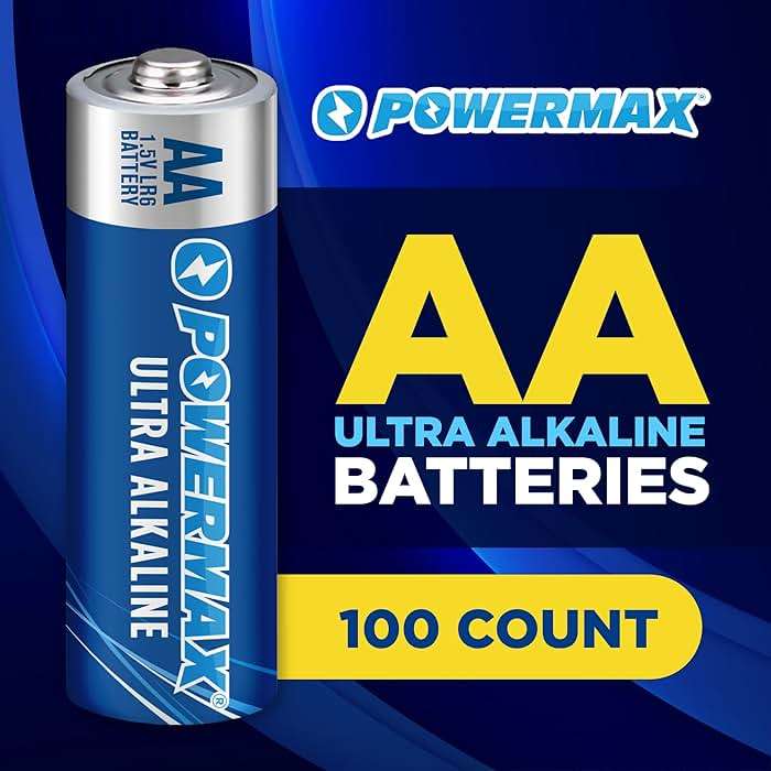 Powermax 100-Count Double AA Batteries, Ultra Long Lasting Alkaline Battery for Home and Office, 10-Year Shelf Life, Reclosable Packaging - Image 2