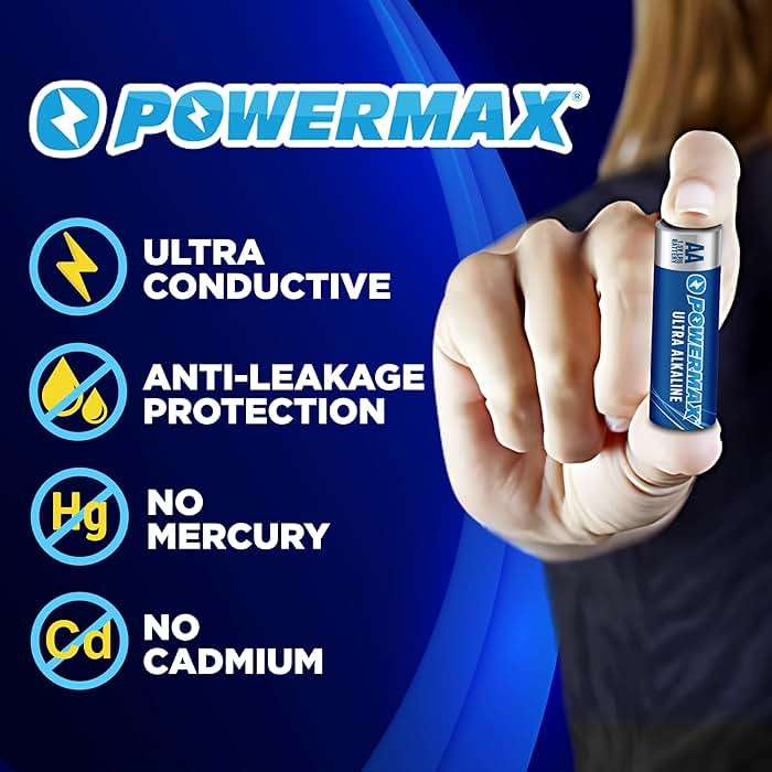 Powermax 100-Count Double AA Batteries, Ultra Long Lasting Alkaline Battery for Home and Office, 10-Year Shelf Life, Reclosable Packaging - Image 5