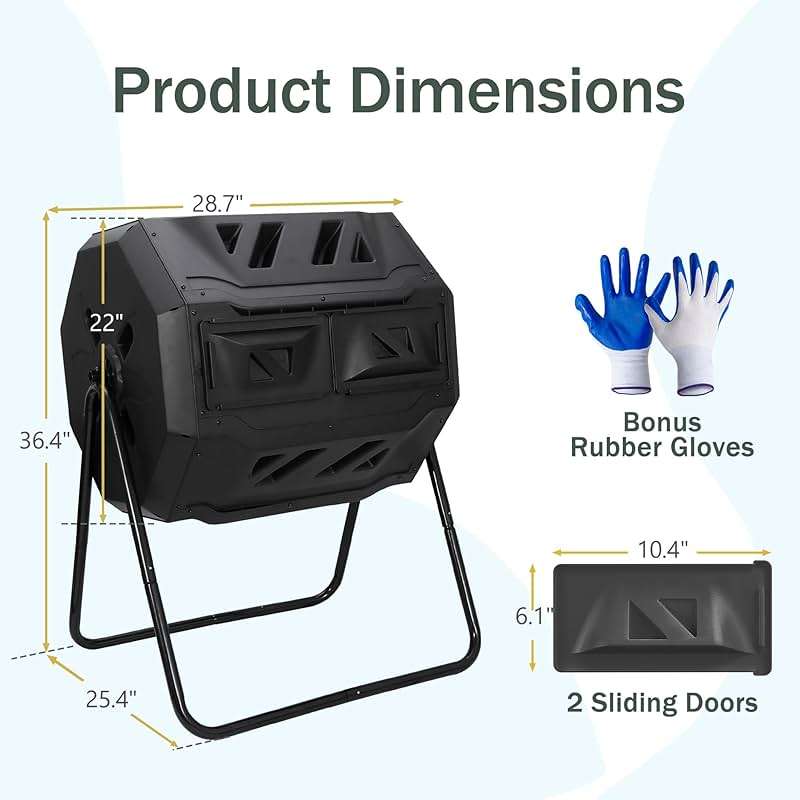 SUPER DEAL Outdoor Compost Tumbler, 43 Gallon Dual Chamber BPA Free Large Compost Bin 360° Rotating Tumbling Composter for Garden Yard, Black - Image 3