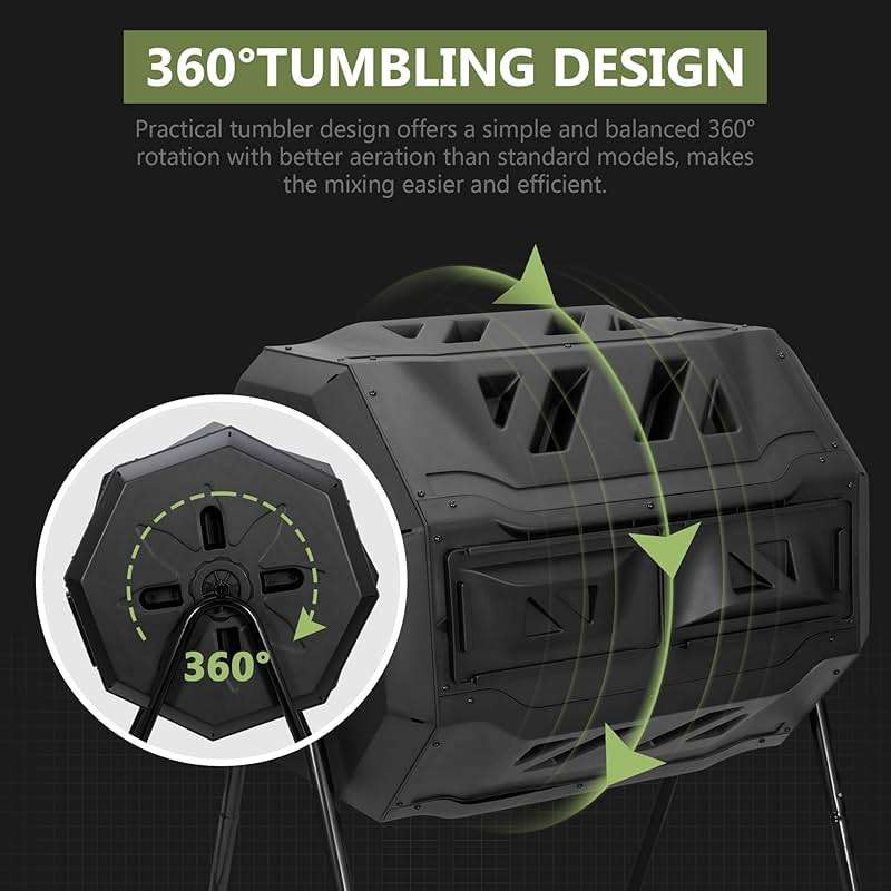 SUPER DEAL Outdoor Compost Tumbler, 43 Gallon Dual Chamber BPA Free Large Compost Bin 360° Rotating Tumbling Composter for Garden Yard, Black - Image 4