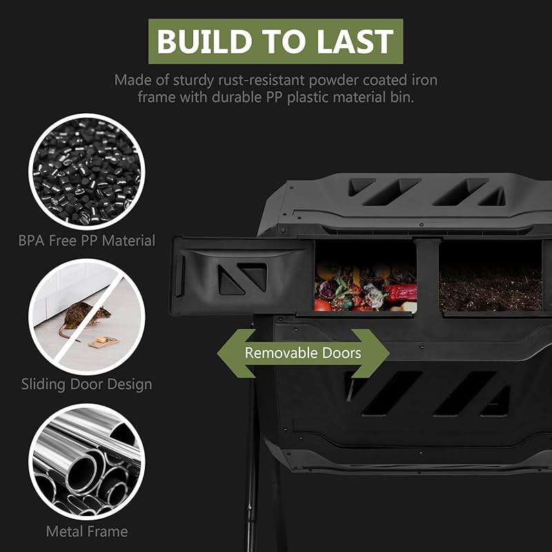 SUPER DEAL Outdoor Compost Tumbler, 43 Gallon Dual Chamber BPA Free Large Compost Bin 360° Rotating Tumbling Composter for Garden Yard, Black - Image 5