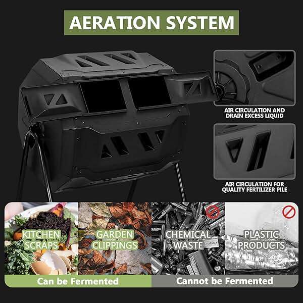 SUPER DEAL Outdoor Compost Tumbler, 43 Gallon Dual Chamber BPA Free Large Compost Bin 360° Rotating Tumbling Composter for Garden Yard, Black - Image 6
