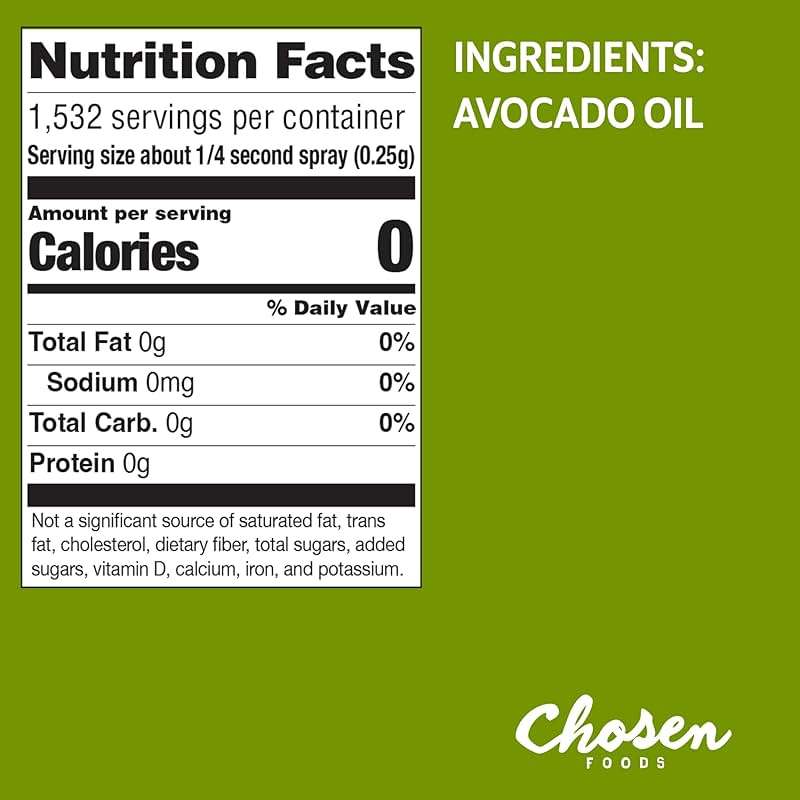 Chosen Foods Avocado Oil Spray, 13.5 Oz - All Purpose Cooking Spray made with 100% pure avocados - Non-GMO, Gluten-Free, Keto Friendly - (Pack Of 1) - Image 2