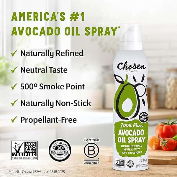 Chosen Foods Avocado Oil Spray, 13.5 Oz - All Purpose Cooking Spray made with 100% pure avocados - Non-GMO, Gluten-Free, Keto Friendly - (Pack Of 1) - Image 3