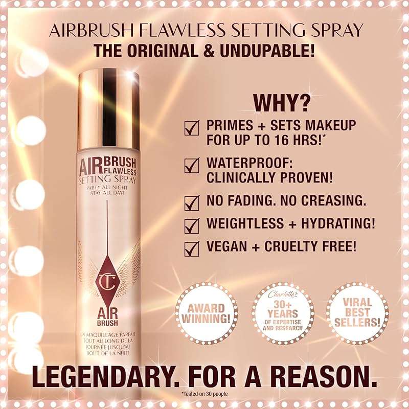 Charlotte Tilbury Airbrush Flawless Setting Spray - Ultra-Fine Hydrating Mist to Prime & Set Makeup Up to 16Hr – Soothes and Blurs Skin, Waterproof, Wedding Makeup - Image 2