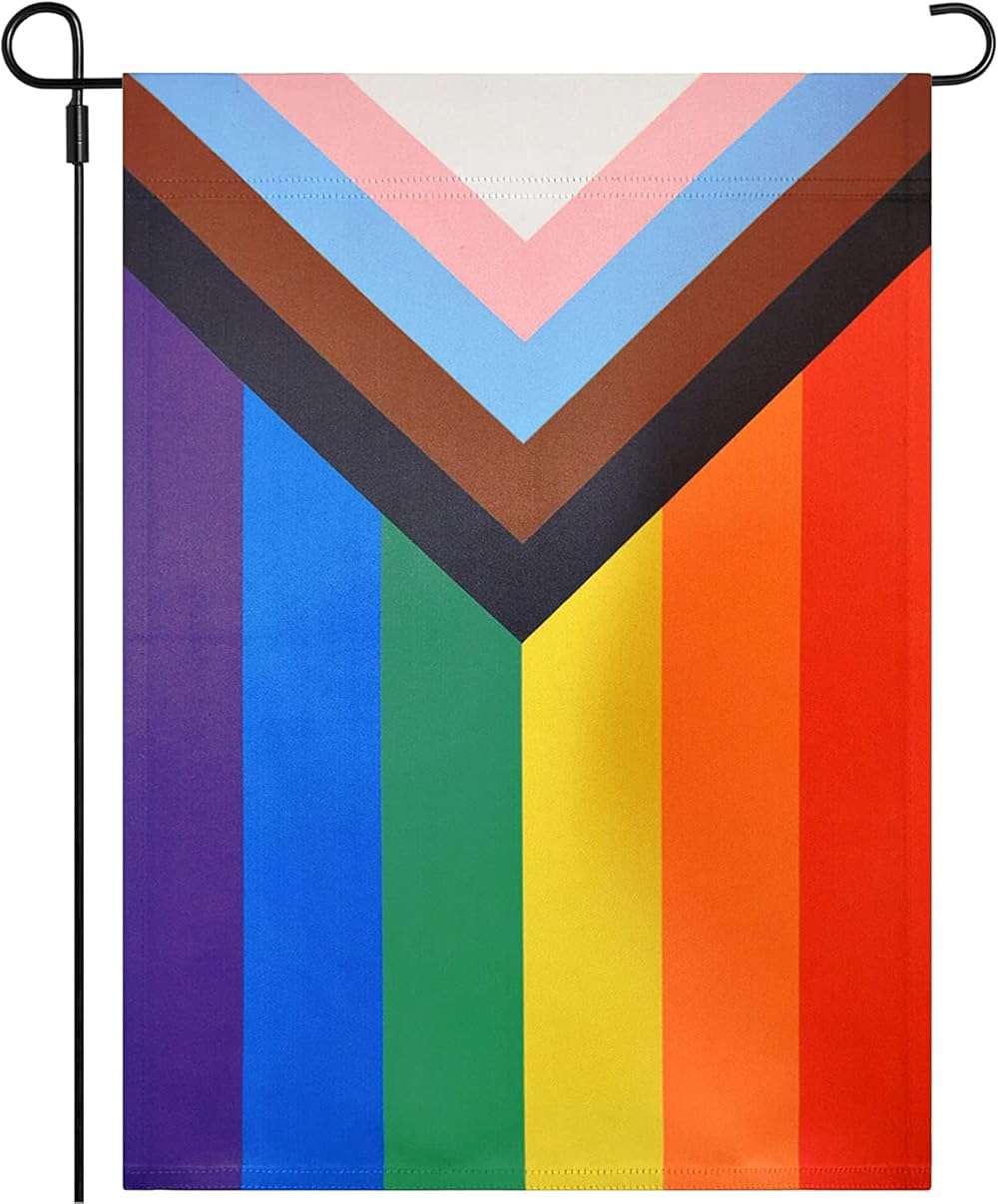 Progress Pride Gay LGBTQ Rainbow Garden Flag 12.5X18 Inch Ootdoor Double Sided Indoor Wall All Inlcusive Bisexual Gay Lesbian Transgender Non Binary Community Yard Small Flags Banner - Image 1