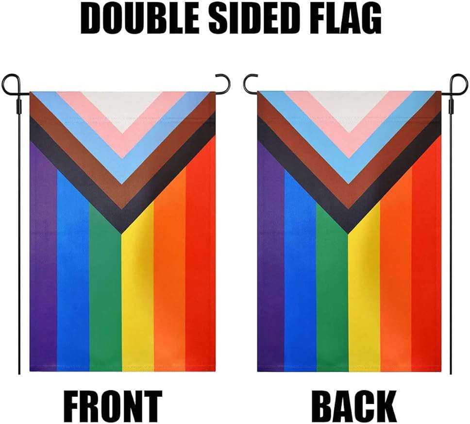 Progress Pride Gay LGBTQ Rainbow Garden Flag 12.5X18 Inch Ootdoor Double Sided Indoor Wall All Inlcusive Bisexual Gay Lesbian Transgender Non Binary Community Yard Small Flags Banner - Image 4