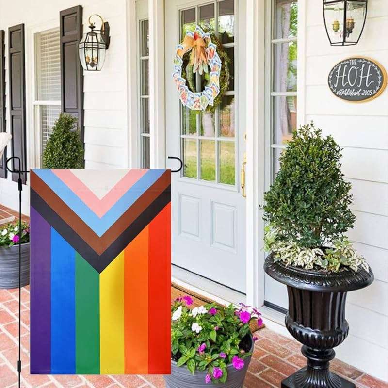 Progress Pride Gay LGBTQ Rainbow Garden Flag 12.5X18 Inch Ootdoor Double Sided Indoor Wall All Inlcusive Bisexual Gay Lesbian Transgender Non Binary Community Yard Small Flags Banner - Image 7