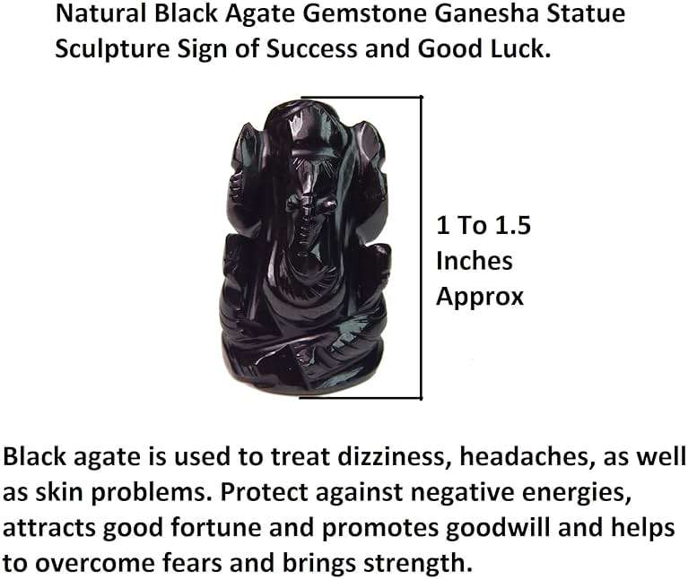 Myhealingworld Natural Black Agate Gemstone Ganesha Statue Sculpture Sign of Success and Good Luck. - Image 2