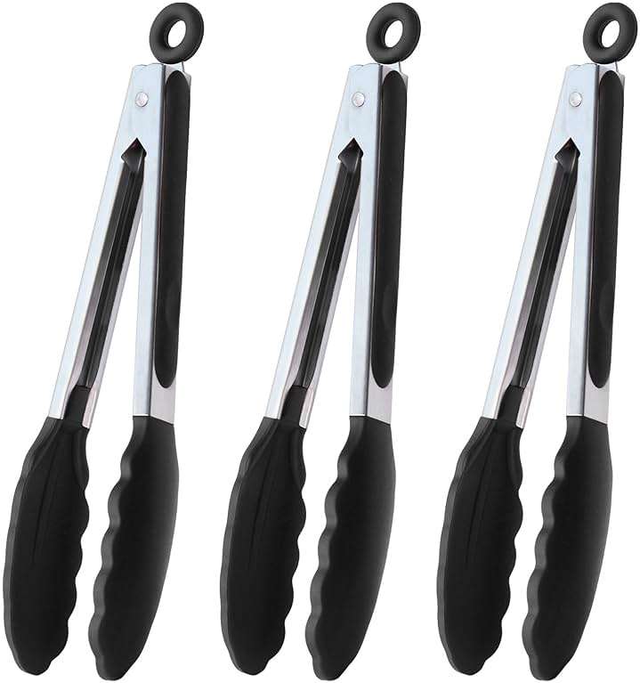 HINMAY Serving Tongs 9" Cooking Tongs with Silicone Tips, Set of 3 (Black) - Image 1
