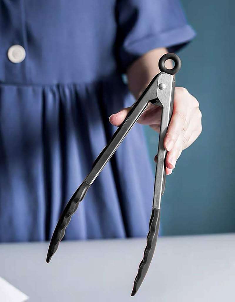 HINMAY Serving Tongs 9" Cooking Tongs with Silicone Tips, Set of 3 (Black) - Image 5