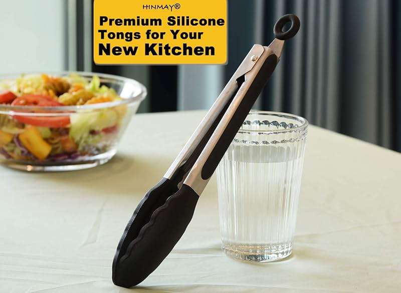 HINMAY Serving Tongs 9" Cooking Tongs with Silicone Tips, Set of 3 (Black) - Image 6