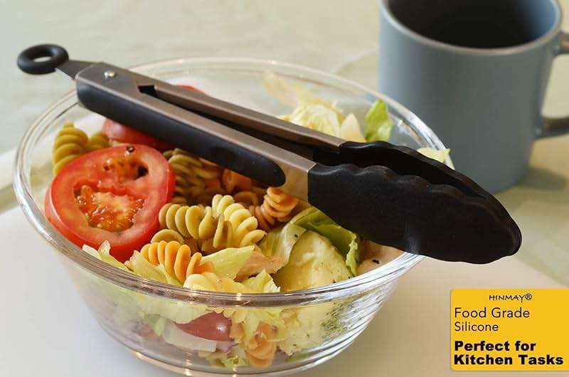 HINMAY Serving Tongs 9" Cooking Tongs with Silicone Tips, Set of 3 (Black) - Image 7