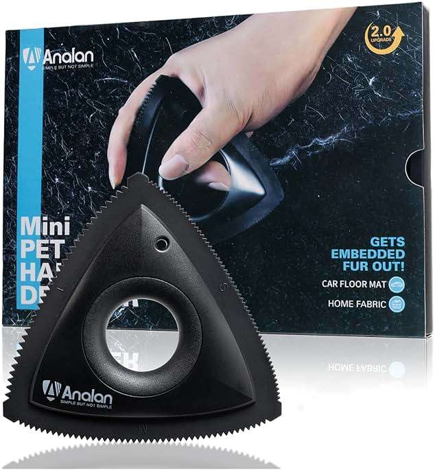 Analan Mini Pet Hair Remover for Car Detailing Supplies, Carpet Dog Hair Remover for Car Interior, Triangle Dog Hair Remover for Auto Detailing, Couch, Furniture, Lint, Carpet (Jet Black) - Image 1
