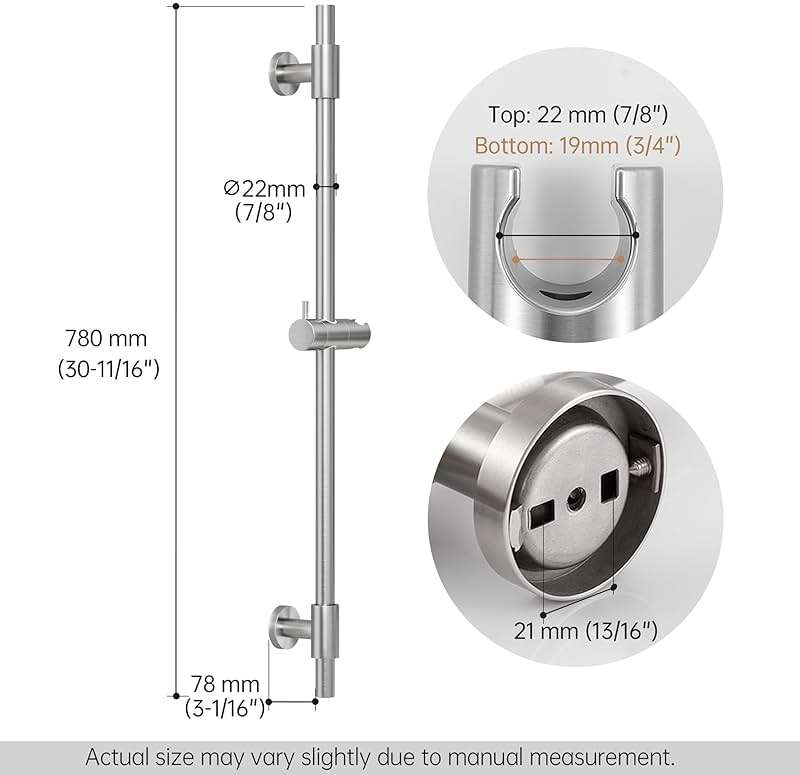 KES 30-Inch Shower Slide Bar with Adjustable Handheld Shower Head Holder, Reuse Existing Holes, SUS304 Brushed Stainless Steel Wall Mount for Bathroom, Drilling Required, F209S78-BS - Image 2
