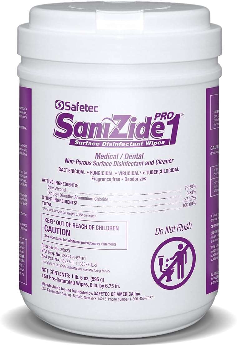 SaniZide Pro 1 Surface Disinfectant Wipes in 160ct Canister (12 canisers/case) - Image 1