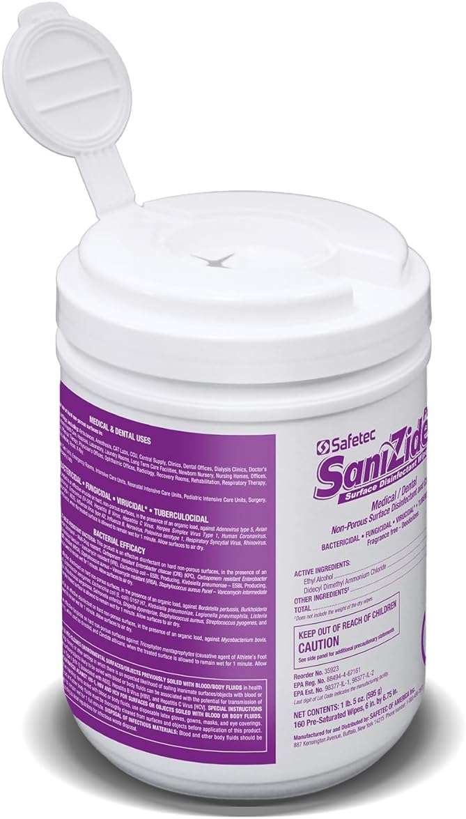 SaniZide Pro 1 Surface Disinfectant Wipes in 160ct Canister (12 canisers/case) - Image 2