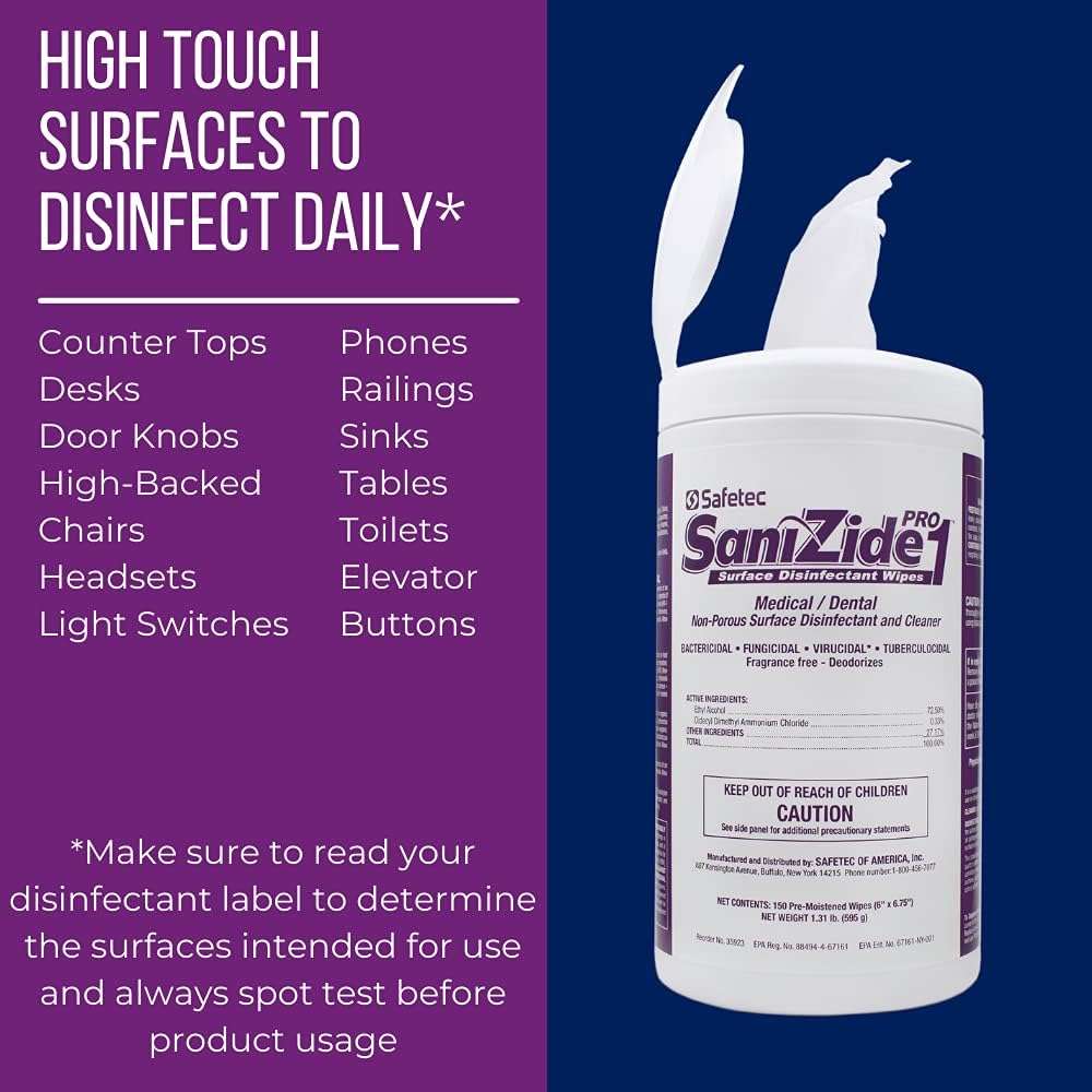SaniZide Pro 1 Surface Disinfectant Wipes in 160ct Canister (12 canisers/case) - Image 4