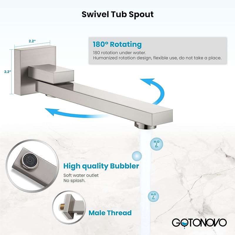 gotonovo Rainfall Tub Shower Faucet Set Bathroom Shower System with Tub Spout Wall Mount Square High Pressure Shower Fixtures with Handheld Sprayer Rough-In Valve 10'' Shower Head,Brushed Nickel - Image 2