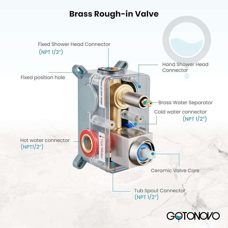 gotonovo Rainfall Tub Shower Faucet Set Bathroom Shower System with Tub Spout Wall Mount Square High Pressure Shower Fixtures with Handheld Sprayer Rough-In Valve 10'' Shower Head,Brushed Nickel - Image 4
