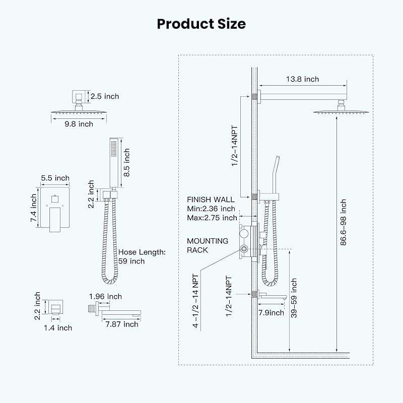 gotonovo Rainfall Tub Shower Faucet Set Bathroom Shower System with Tub Spout Wall Mount Square High Pressure Shower Fixtures with Handheld Sprayer Rough-In Valve 10'' Shower Head,Brushed Nickel - Image 6