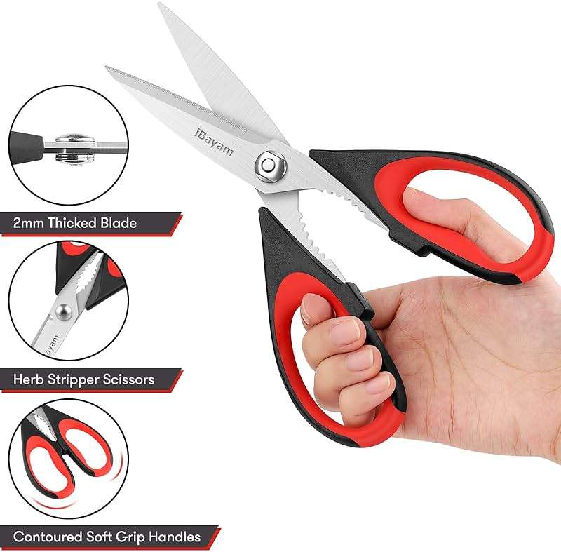 iBayam Kitchen Scissors All Purpose Heavy Duty 2 Pack with Protective Sheath, Stainless Steel Shears Kitchen Utensils Set for Cutting Food Cooking Meat Poultry Dishwasher Safe Soft Comfort-Grip - Image 5