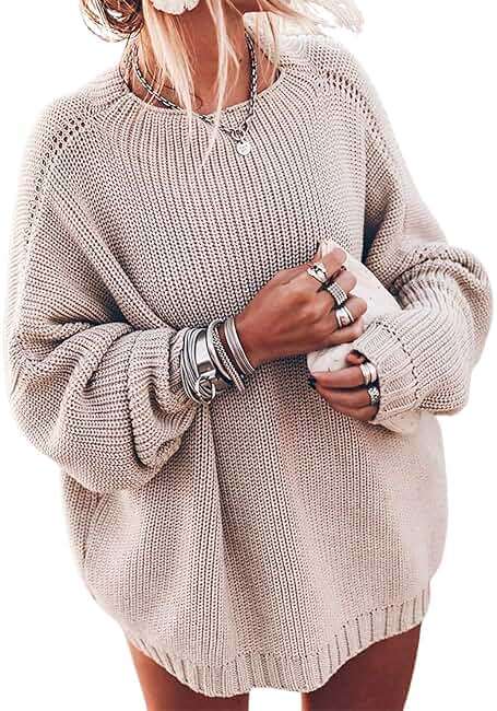 Ugerlov Women's Oversized Sweaters Batwing Sleeve Mock Neck Jumper Tops Chunky Knit Pullover Sweater - Image 1