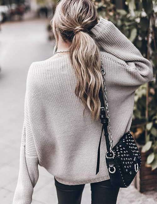Ugerlov Women's Oversized Sweaters Batwing Sleeve Mock Neck Jumper Tops Chunky Knit Pullover Sweater - Image 4
