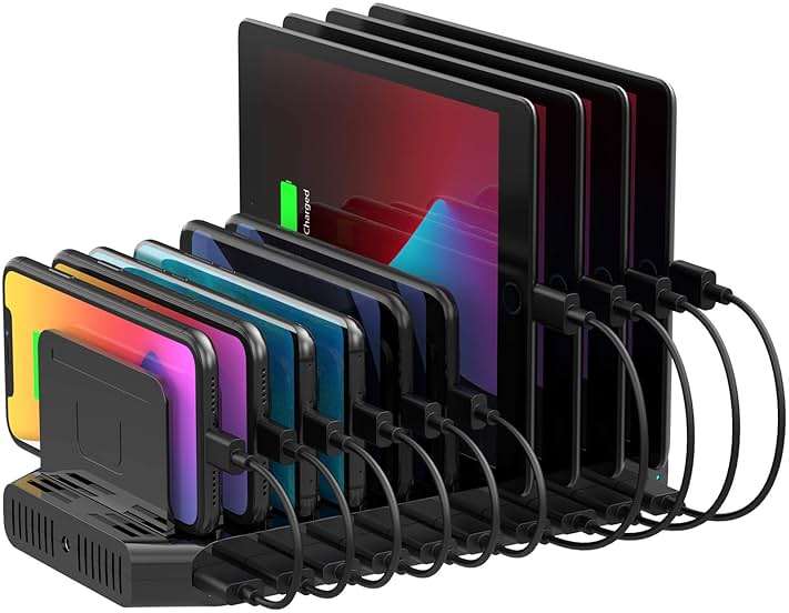 Unitek USB Charging Station, 10 USB Fast Ports Charge Docking Station and Adjustable Dividers, Multi Device Charger Organizer Compatible with iPad, iPhone, Tablet and Cell Phone - Image 1