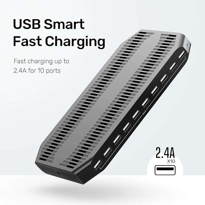 Unitek USB Charging Station, 10 USB Fast Ports Charge Docking Station and Adjustable Dividers, Multi Device Charger Organizer Compatible with iPad, iPhone, Tablet and Cell Phone - Image 3