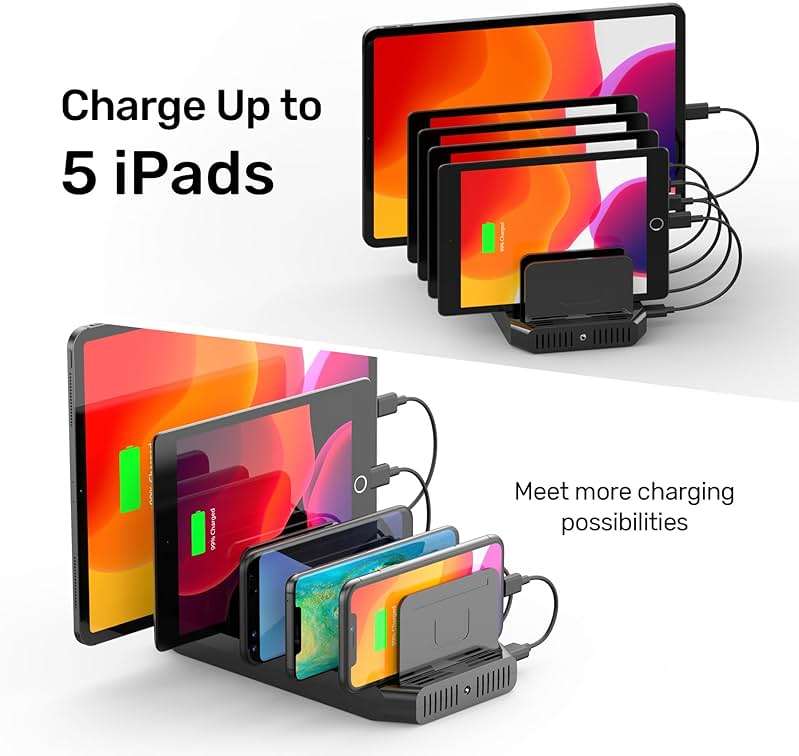 Unitek USB Charging Station, 10 USB Fast Ports Charge Docking Station and Adjustable Dividers, Multi Device Charger Organizer Compatible with iPad, iPhone, Tablet and Cell Phone - Image 5