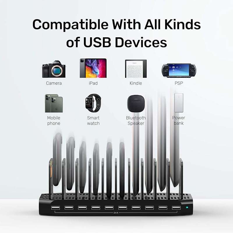 Unitek USB Charging Station, 10 USB Fast Ports Charge Docking Station and Adjustable Dividers, Multi Device Charger Organizer Compatible with iPad, iPhone, Tablet and Cell Phone - Image 7