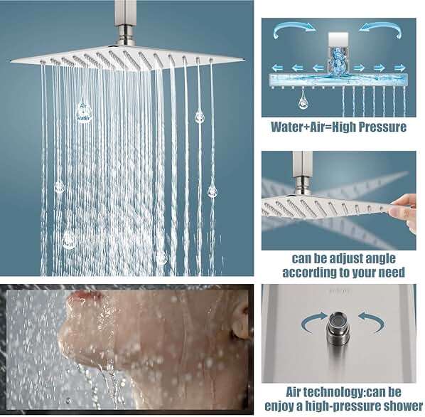 Aolemi Ceiling Mount Shower System Rain Shower Head with Handheld Spray High Pressure Shower Faucet Set Rough-in Valve Shower Trim Kit Included Bathroom Brushed Nickel 12 Inch Ceiling Shower Head - Image 4