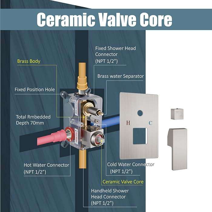 Aolemi Ceiling Mount Shower System Rain Shower Head with Handheld Spray High Pressure Shower Faucet Set Rough-in Valve Shower Trim Kit Included Bathroom Brushed Nickel 12 Inch Ceiling Shower Head - Image 6