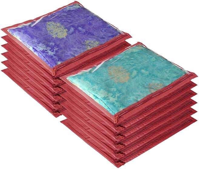 Kuber Industries Clothes Organizer For Wardrobe (Pack of 12) - Single Storage Organizer For Saree | Salwar Suit | Lehenga Chunni - Dress Organizer For Wardrobe - Single Saree Covers With Zip (Maroon) - Image 1