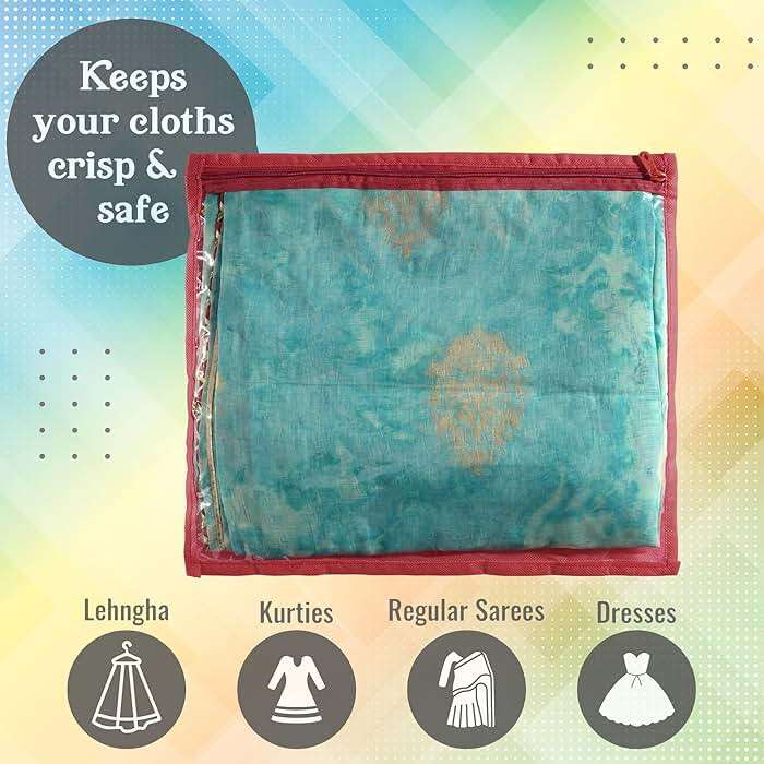 Kuber Industries Clothes Organizer For Wardrobe (Pack of 12) - Single Storage Organizer For Saree | Salwar Suit | Lehenga Chunni - Dress Organizer For Wardrobe - Single Saree Covers With Zip (Maroon) - Image 6