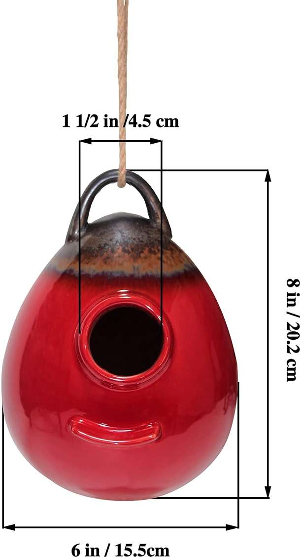 Kimdio Birdhouse Ceramic Hanging Birdhouses Bird Hut Hanging Outdoor Birdhouse for Wild Birds, Finch, Cardinal, and Bluebird - Red - Image 6