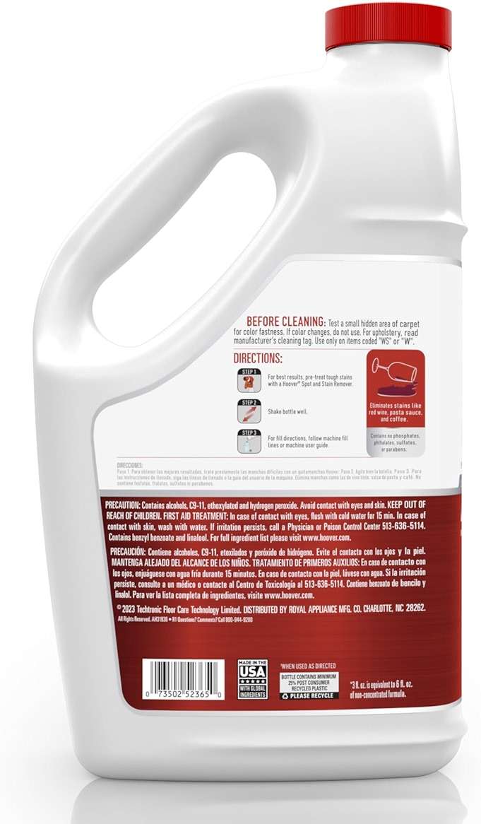 Hoover Oxy Carpet Cleaner Solution, 116 oz., Ocean Breeze Scent, Deep Cleaning Carpet Shampoo Solution, Removes Tough Colored Stains from Carpet and Upholstery, Pair with Hoover Carpet Cleaner Machine - Image 2