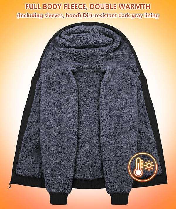GEEK LIGHTING Men’s Fleece-Lined Zip Up Hoodie, Thick Hooded Jacket Winter Warm Athletic Sweatshirt - Image 2