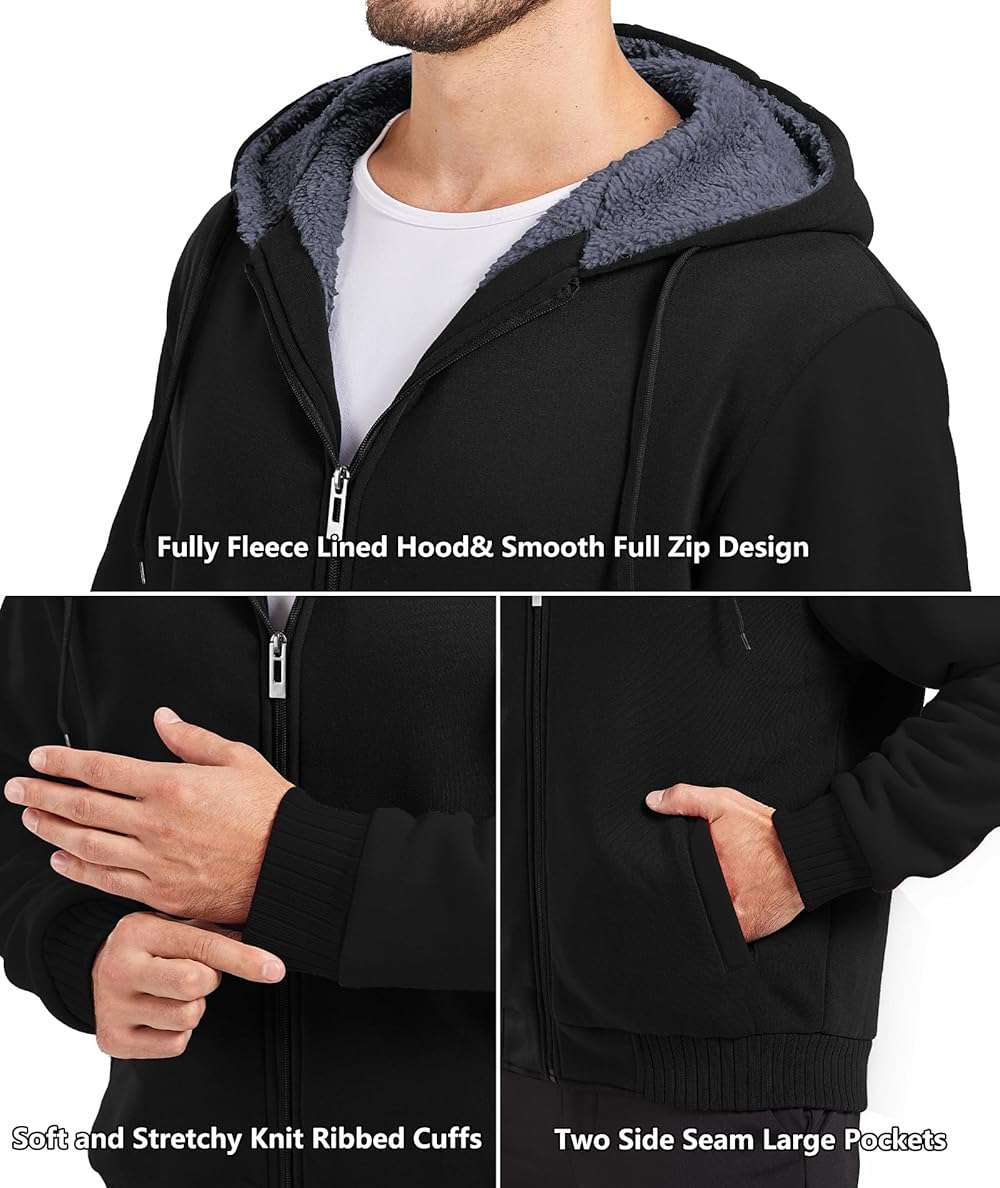 GEEK LIGHTING Men’s Fleece-Lined Zip Up Hoodie, Thick Hooded Jacket Winter Warm Athletic Sweatshirt - Image 4